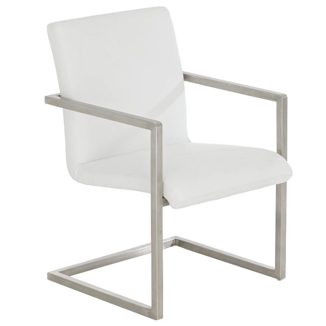 Silla de Confidente OWEN, Estructura de Acero Inoxidable, Exclusivo Diseño, Tapizada en Piel color Blanco