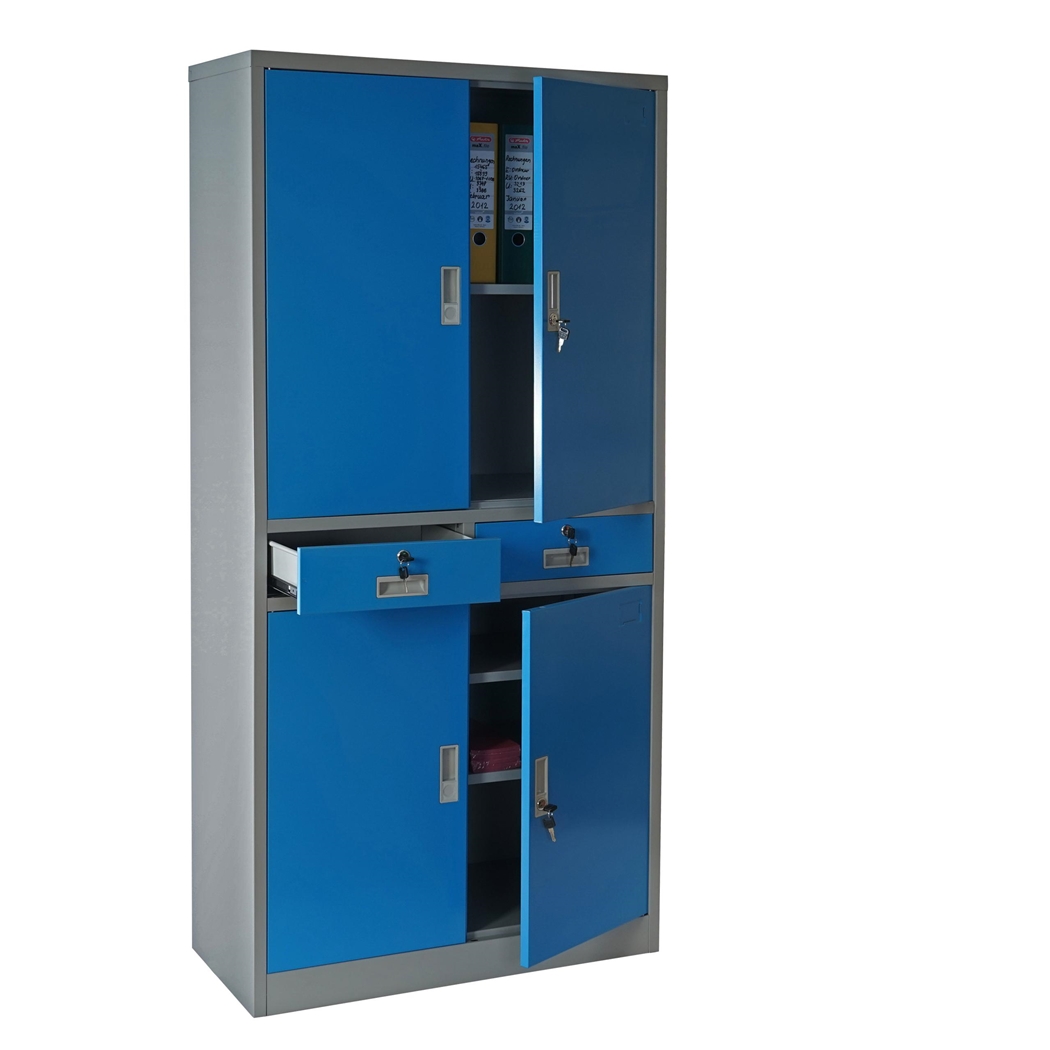 Archivador Metálico EDIT, 4 puertas batientes y 2 cajones, 180x85x40 cm, en Acero, Color Azul
