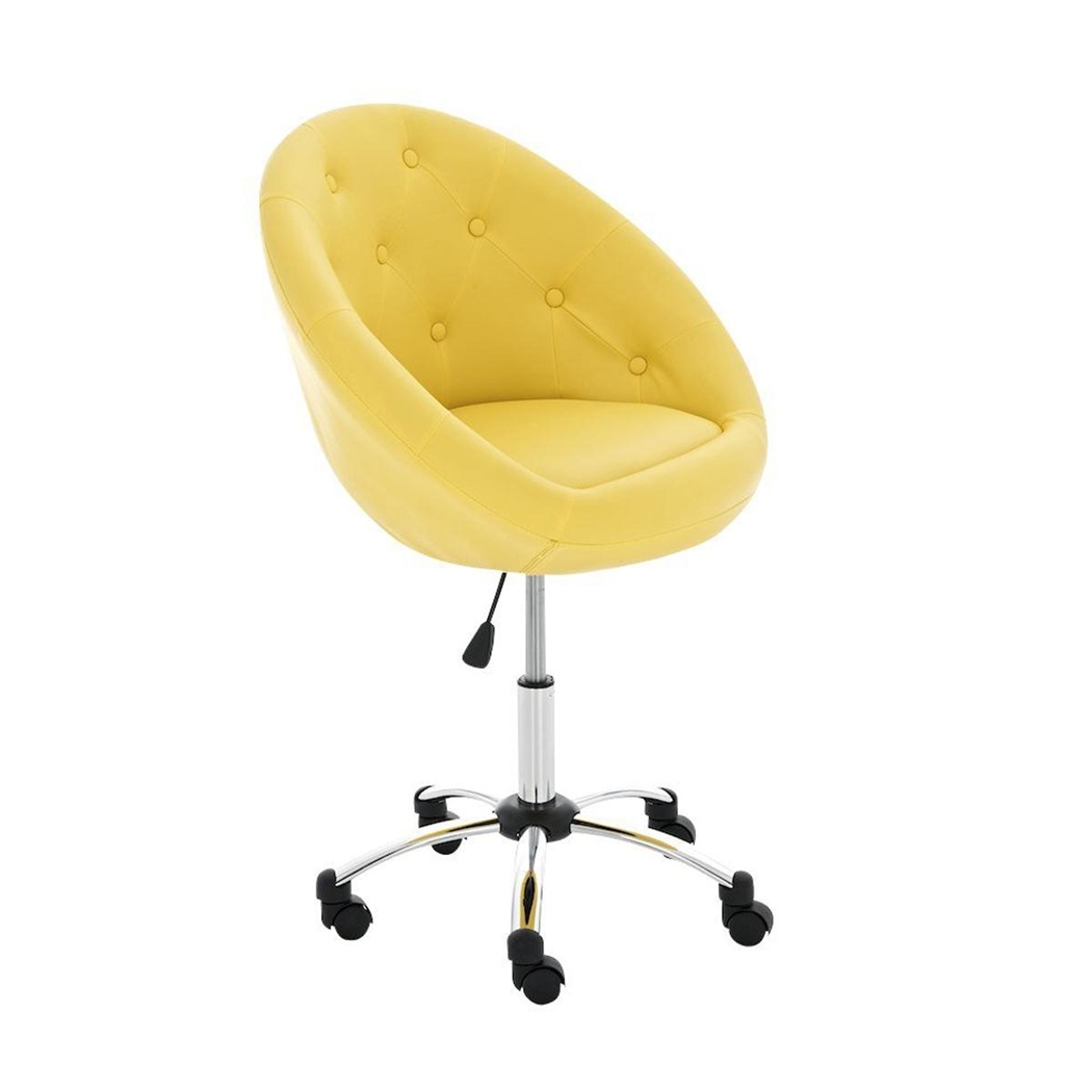 Silla de Diseño VIENA, Gran acolchado, estructura metálica, en piel color amarillo