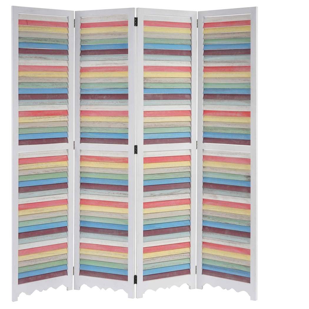 Biombo 4 paneles GERD, 170x160x2cm, Estructura de Madera en Blanco y Multicolor