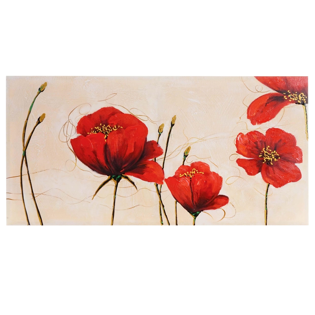 Cuadro al óleo AMAPOLAS, pintado a mano, 70x140 cm