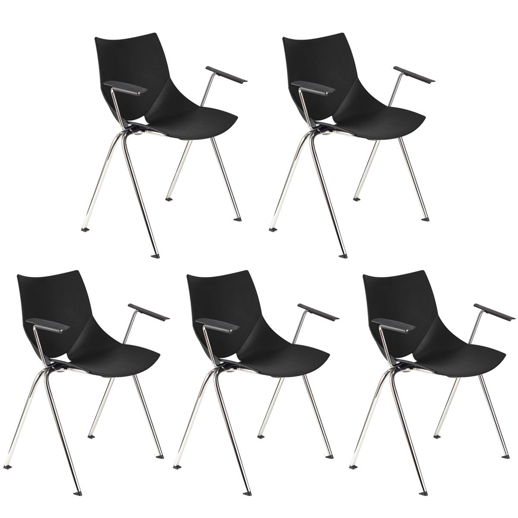 Lote de 5 sillas de Confidente AMIR CON BRAZOS, Cómoda y Práctica, Apilable, Color Negro