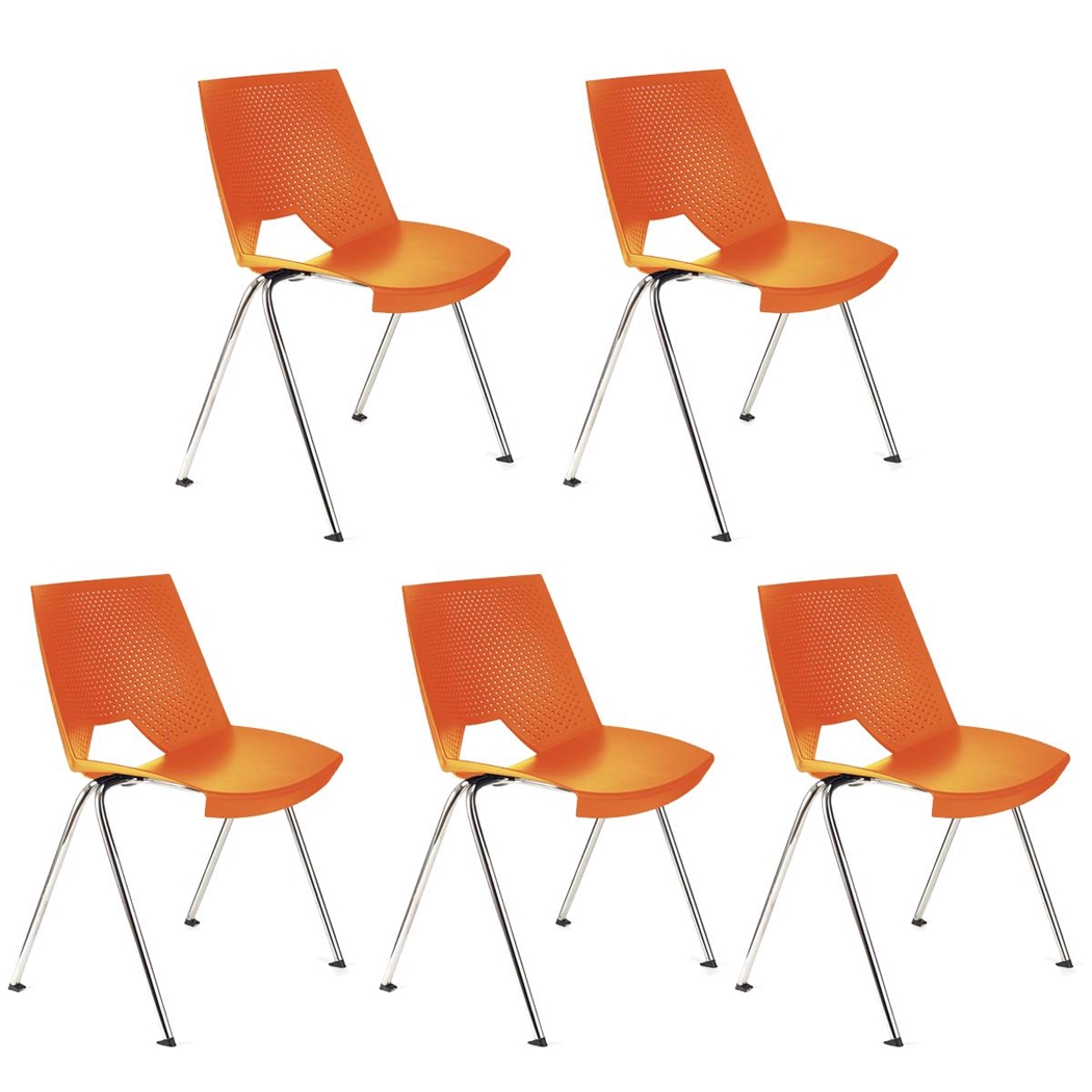 Lote de 5 sillas de Confidente ENZO, Cómodas y Prácticas, Apilables, Color Naranja