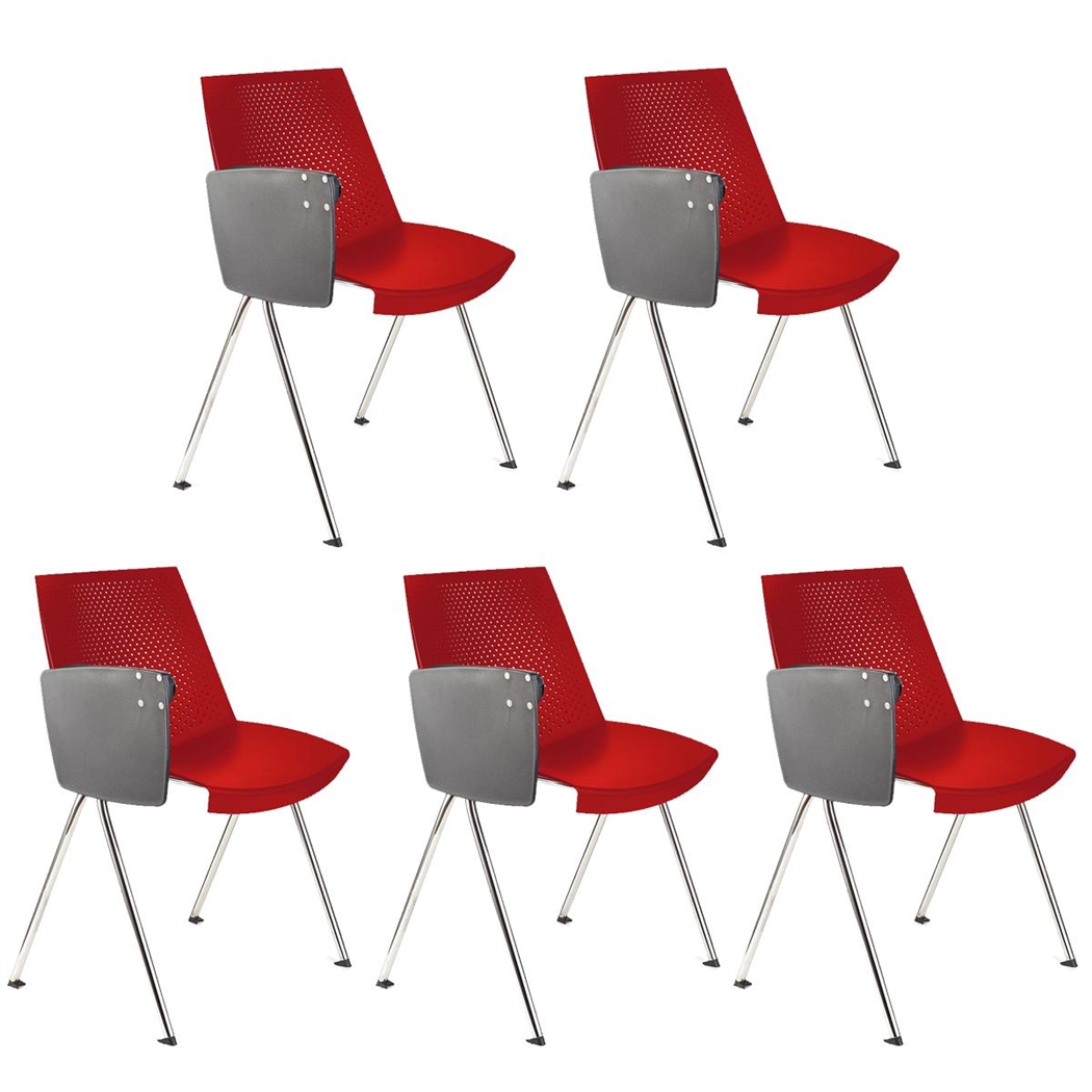 Lote de 5 sillas de Confidente ENZO CON PALA, Cómoda y Práctica, Apilable, Color Rojo