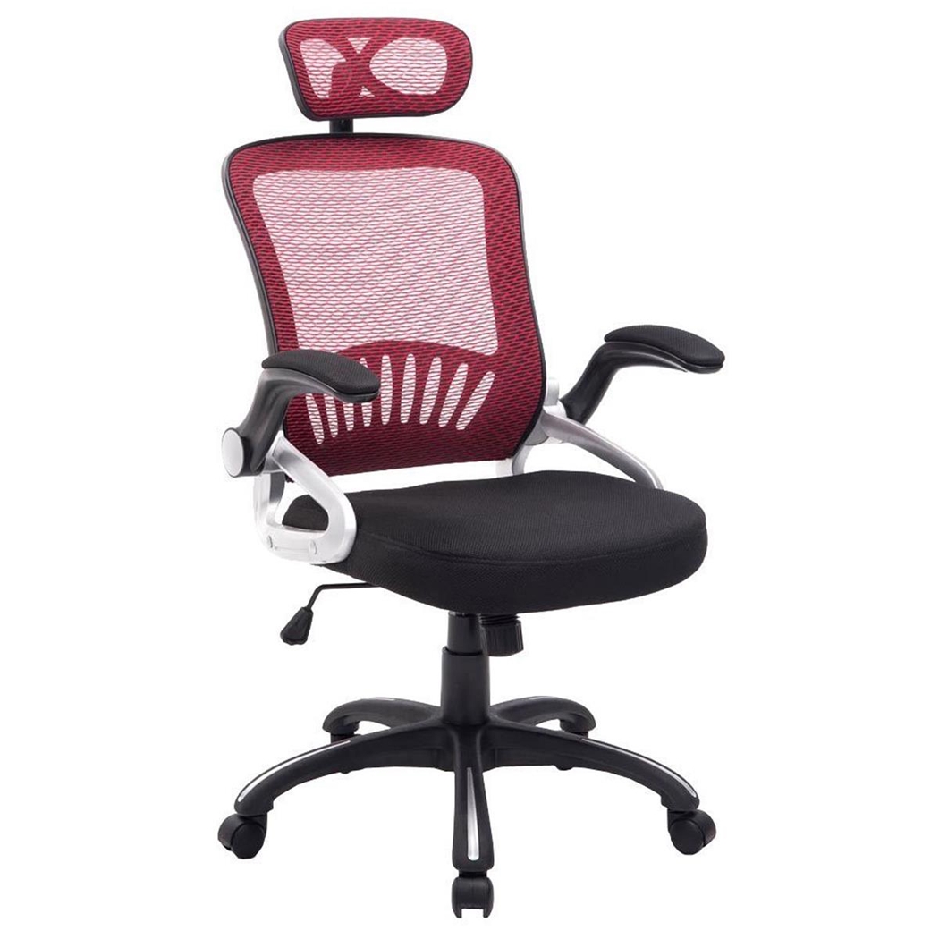 Silla Ergonómica SAMANA, Soporte Lumbar, Cabecero Regulable en Malla Transpirable color Rojo/Negro