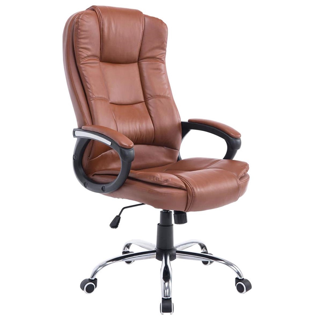 Sillón de Oficina PARAGUAY, Gran Acolchado, Base Metálica, en Piel Color Marrón Claro