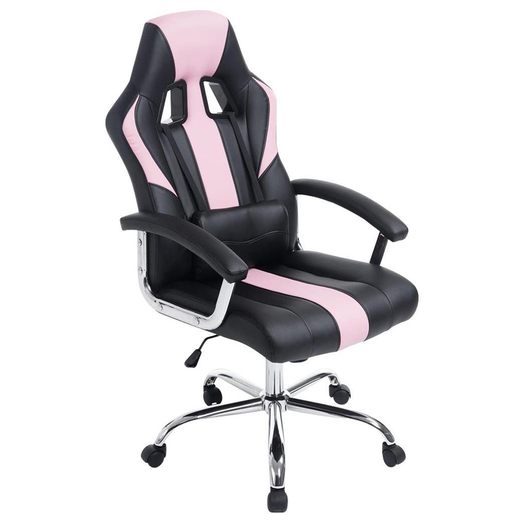 Sillón Gaming INDOS, Diseño Deportivo, Gran Confort, Base Metálica, En Piel Negro y Rosa