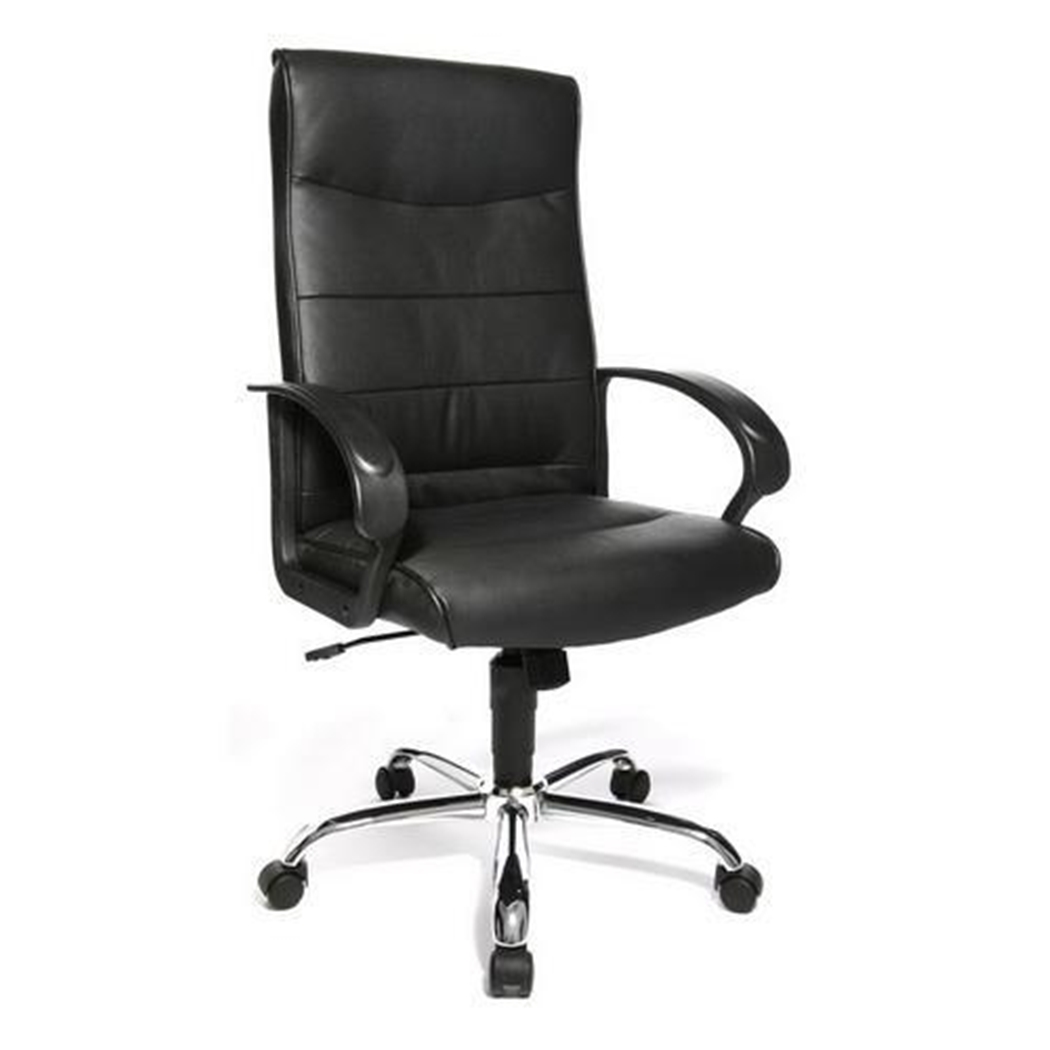 DEMO# Sillón de Oficina CHIEF 10, Gran Calidad y Diseño, Base de Metal, En Piel Negra