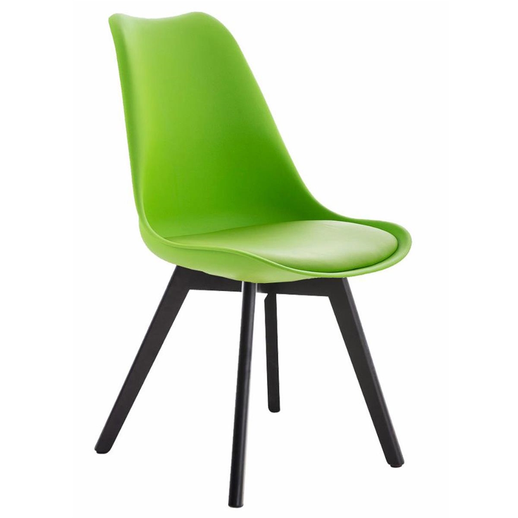 Silla de Diseño / Confidente BOSFORO, Patas de Madera Oscuras, Estructura en Plástico y Piel color Verde