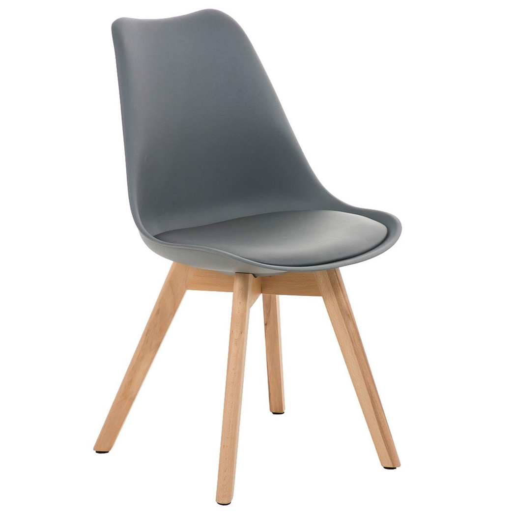 Silla de Diseño / Confidente BOSFORO, Patas de Madera Claras, Estructura en Plástico y Piel color Gris