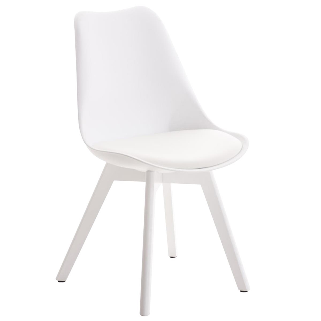 Silla de Diseño / Confidente BOSFORO, Patas de Madera Blancas, Estructura en Plástico y Piel color Blanco