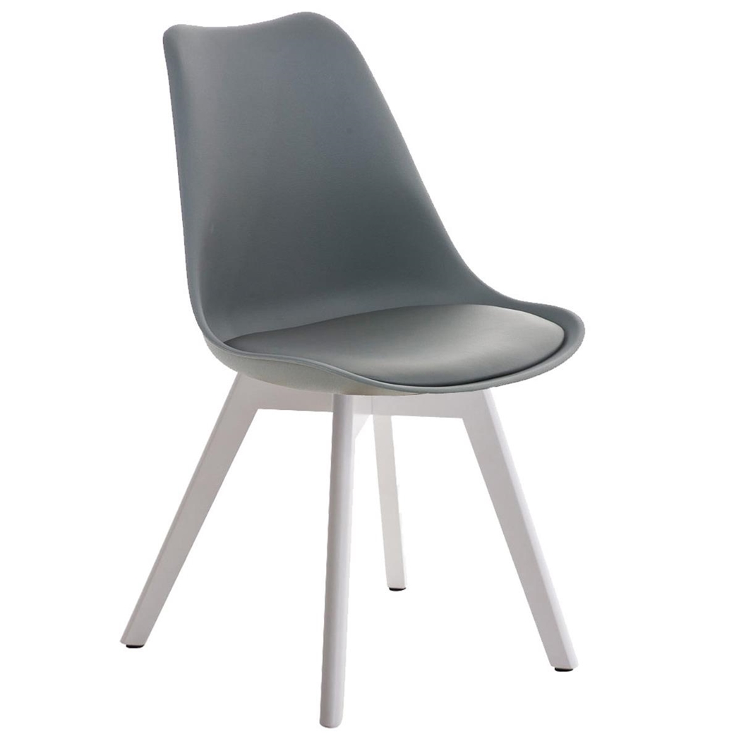 Silla de Diseño / Confidente BOSFORO, Patas de Madera Blancas, Estructura en Plástico y Piel color Gris