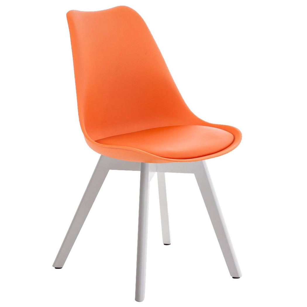 Silla de Diseño / Confidente BOSFORO, Patas de Madera Blancas, Estructura en Plástico y Piel color Naranja