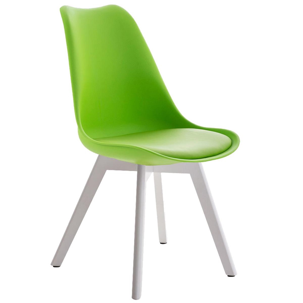 Silla de Diseño / Confidente BOSFORO, Patas de Madera Blancas, Estructura en Plástico y Piel color Verde