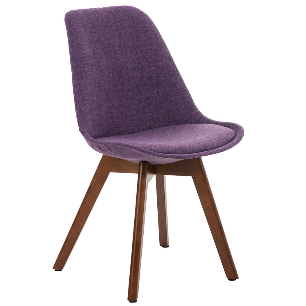 Silla de Diseño / Confidente BOSFORO, Patas de Madera en Nogal, Tapizada en Tela color Morado