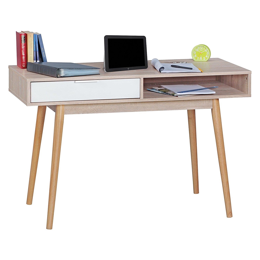 Mesa de Ordenador BERRY, Diseño Escandinavo, Dimensiones 120x55x79 cm, en Madera color Roble