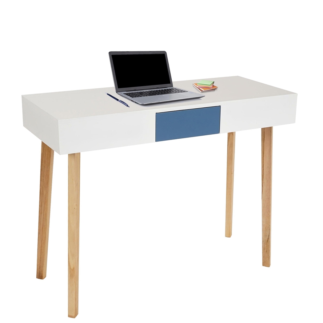Mesa de Ordenador CONEL, Diseño Escandinavo, Dimensiones 120x55x82 cm, en Madera color Blanco