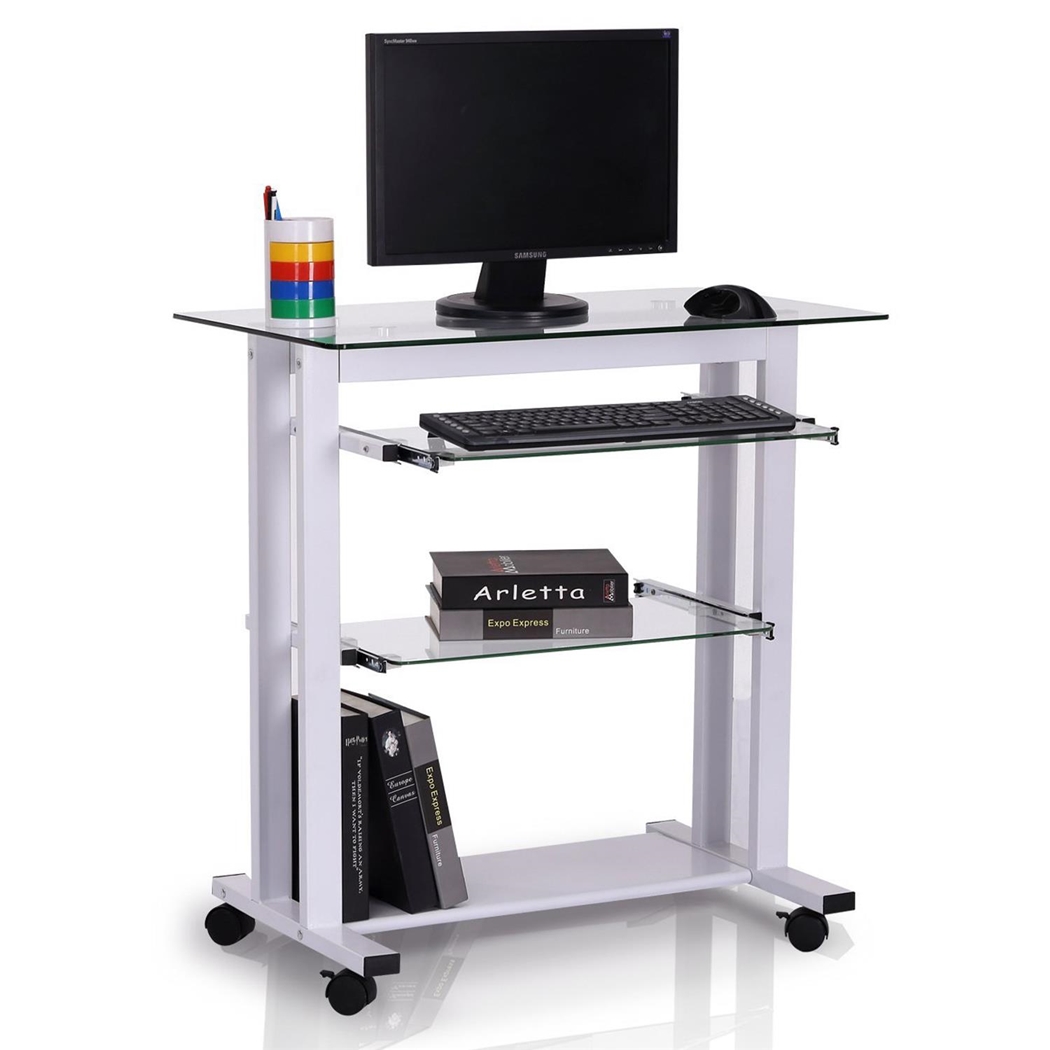 Mesa para ordenador TOKIN, Compacta, 80x51x83 cm, en Cristal y Metal color Blanco