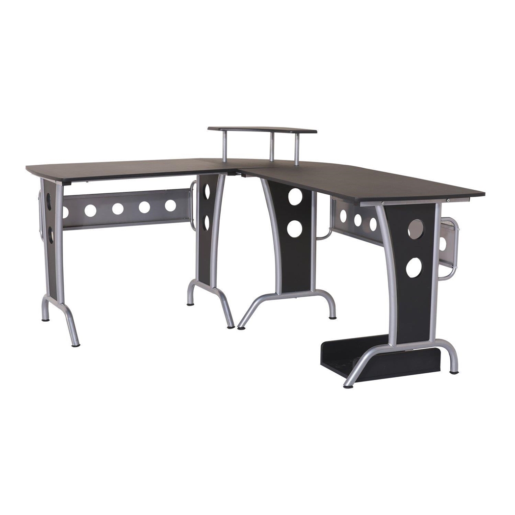 Mesa de Ordenador KAMI, Dimensiones 165x145x86 cm, Estructura Metálica, en Madera color Negro