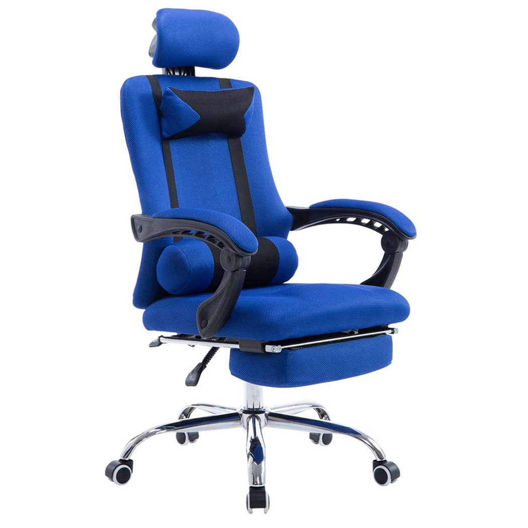 DEMO# Silla de Oficina / Gaming ANTARES, Reclinable, Reposapiés Extensible, en Malla Transpirable color Azul