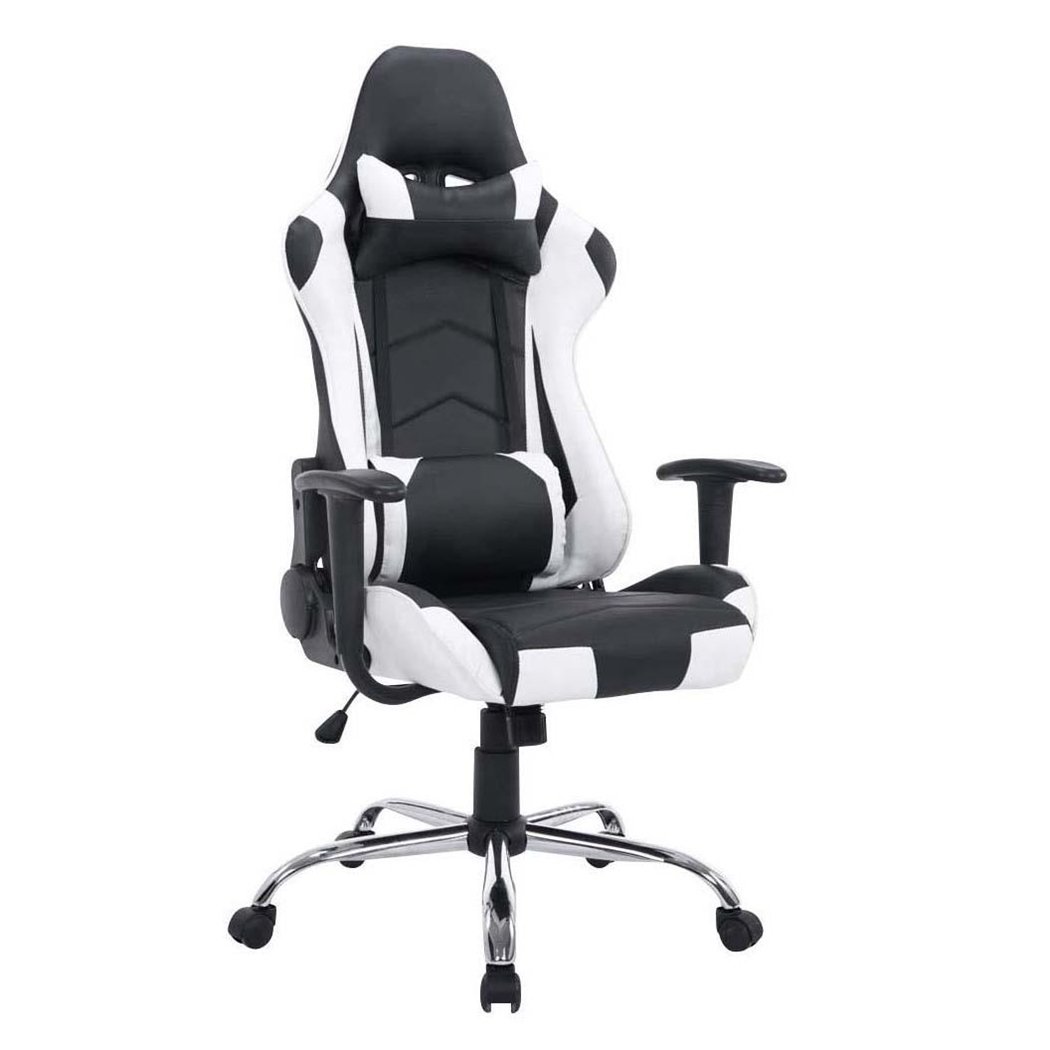 Silla Gaming ZELDA, Respaldo Reclinable, Cojines Incluidos, Base de Metal, En Negro/Blanco