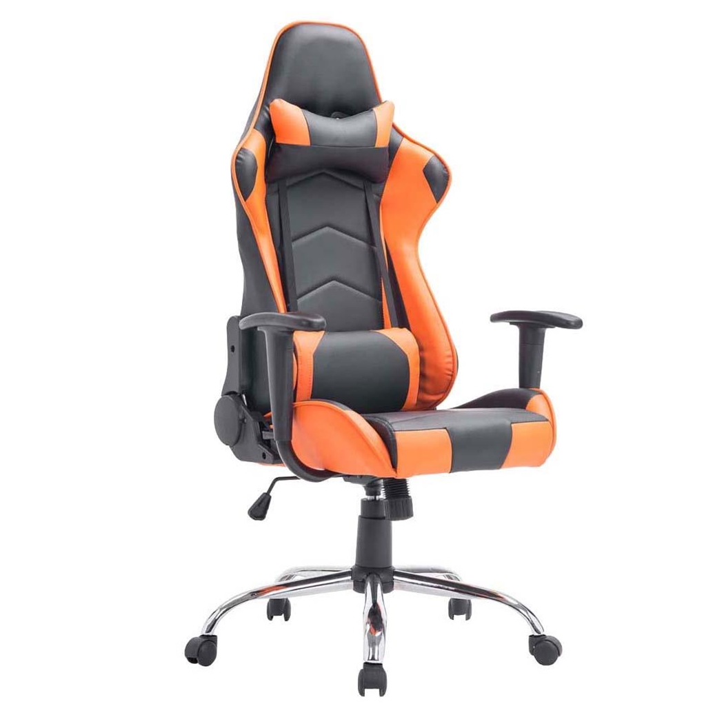 Silla Gaming ZELDA, Respaldo Reclinable, Cojines Incluidos, Base de Metal, En Negro/Naranja