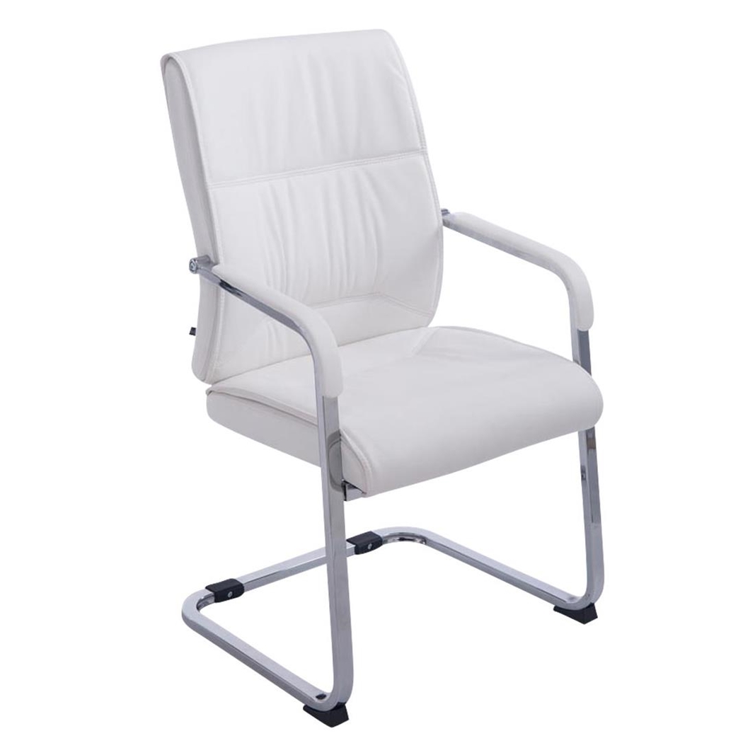 Silla de Confidente MAEL, Estructura Metálica, Gran Acolchado en Piel color Blanco