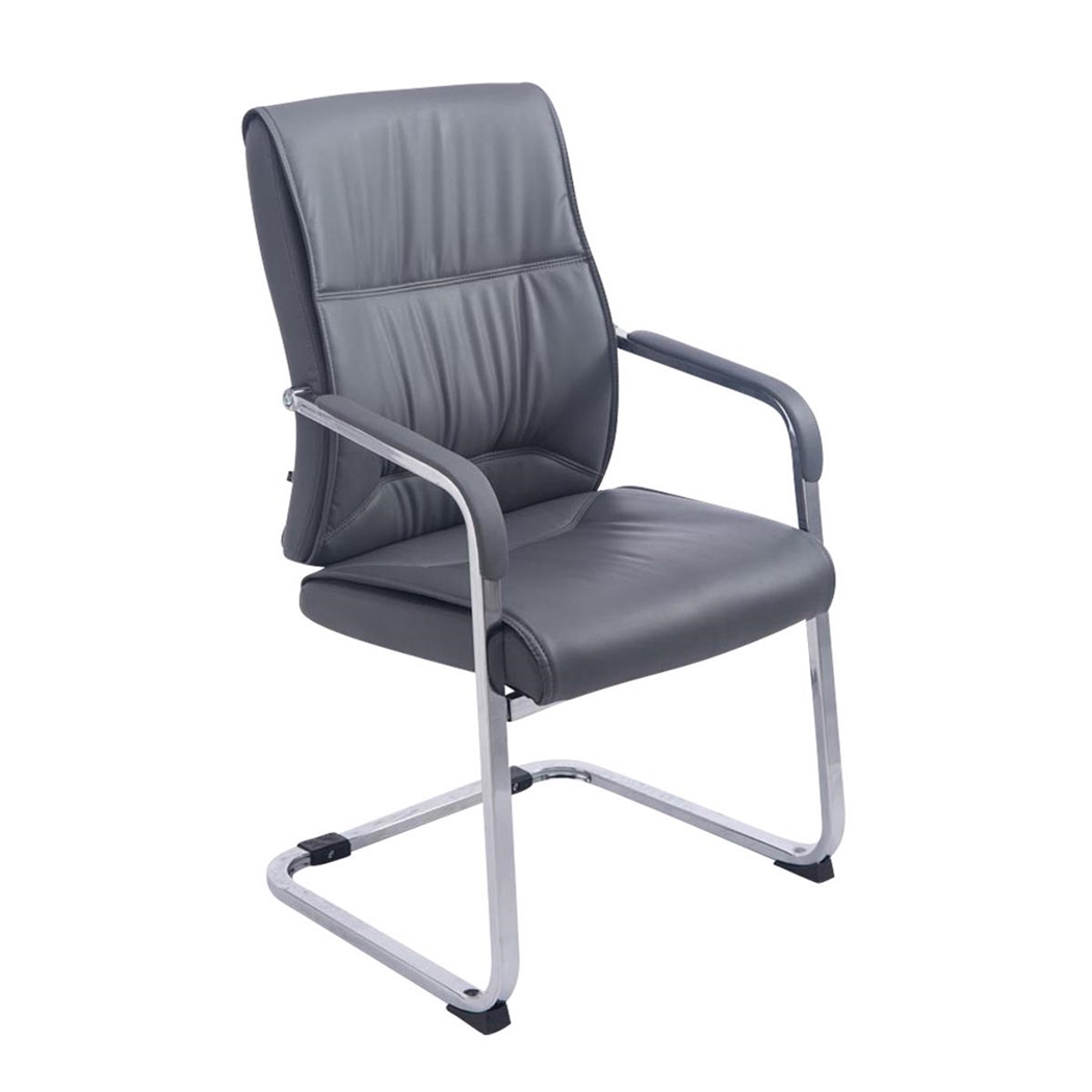 Silla de Confidente MAEL, Estructura Metálica, Gran Acolchado en Piel color Gris