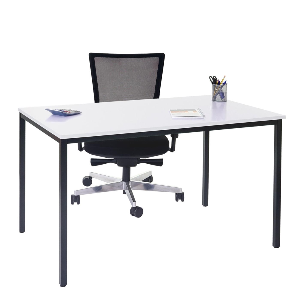 DEMO# Mesa de oficina DEMI, dimensiones 120x80x74,5 cm, Estructura Metálica y Superficie en Madera Color Blanco