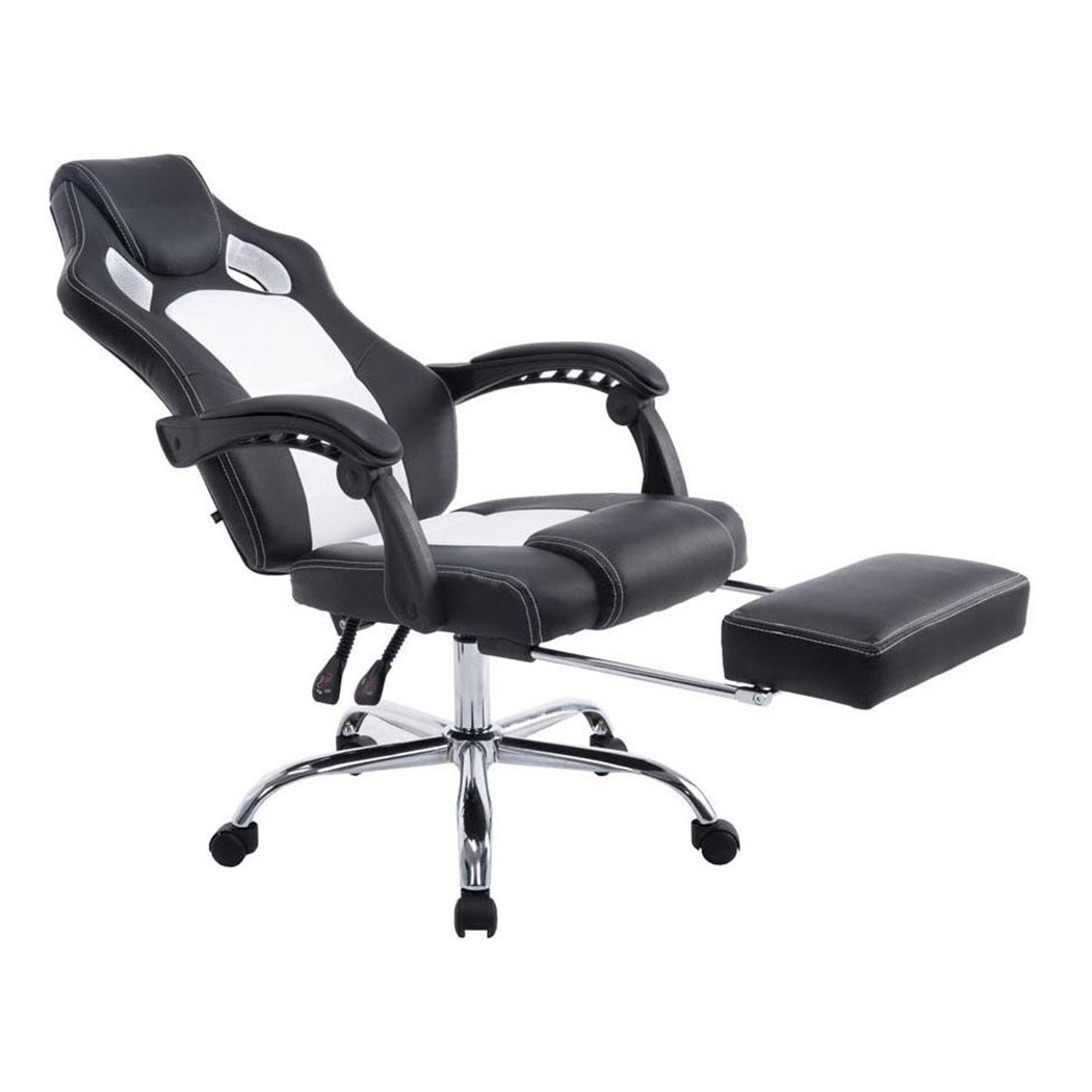 Silla Gaming SPRINT, Reposapiés Extensible, en Piel Negra y Malla Transpirable color Blanco