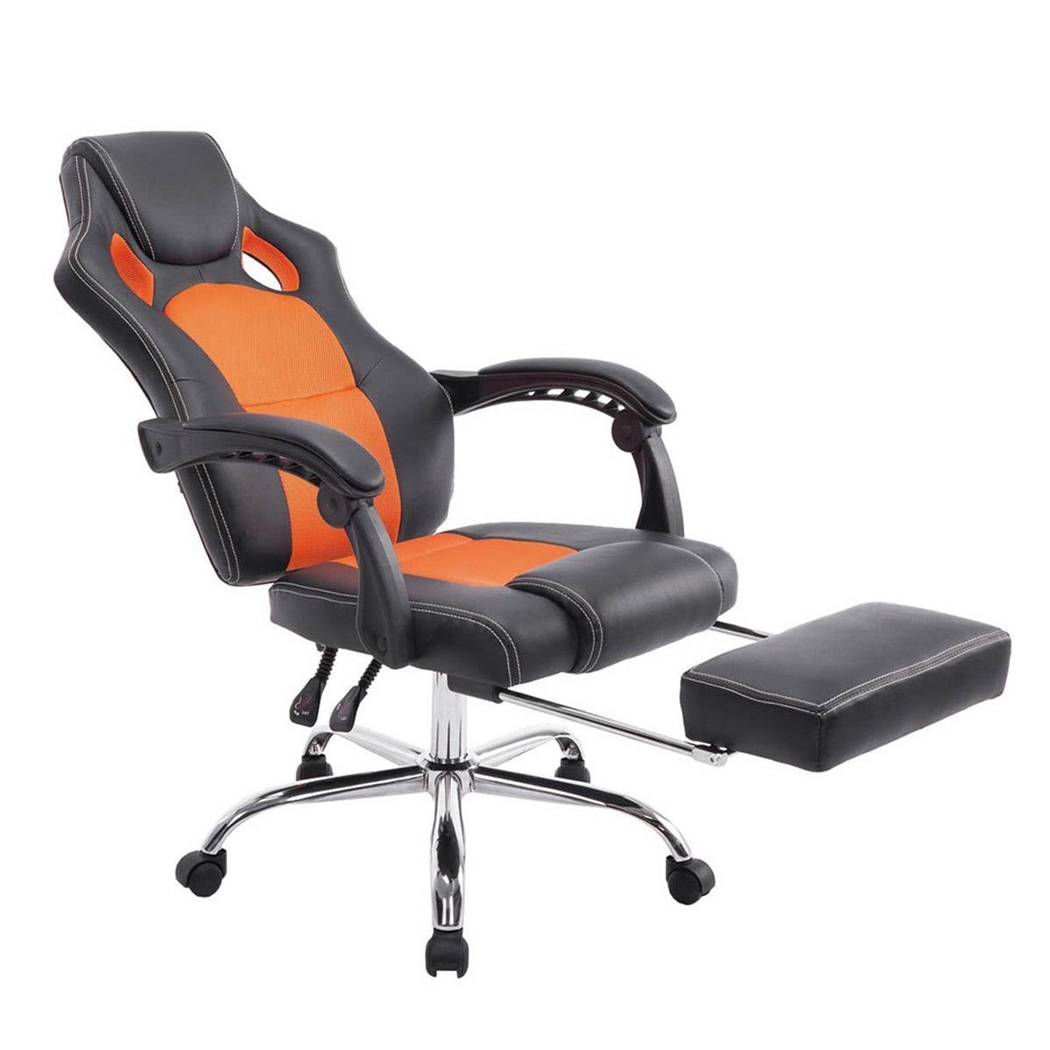 Silla Gaming SPRINT, Reposapiés Extensible, en Piel Negra y Malla Transpirable color Naranja