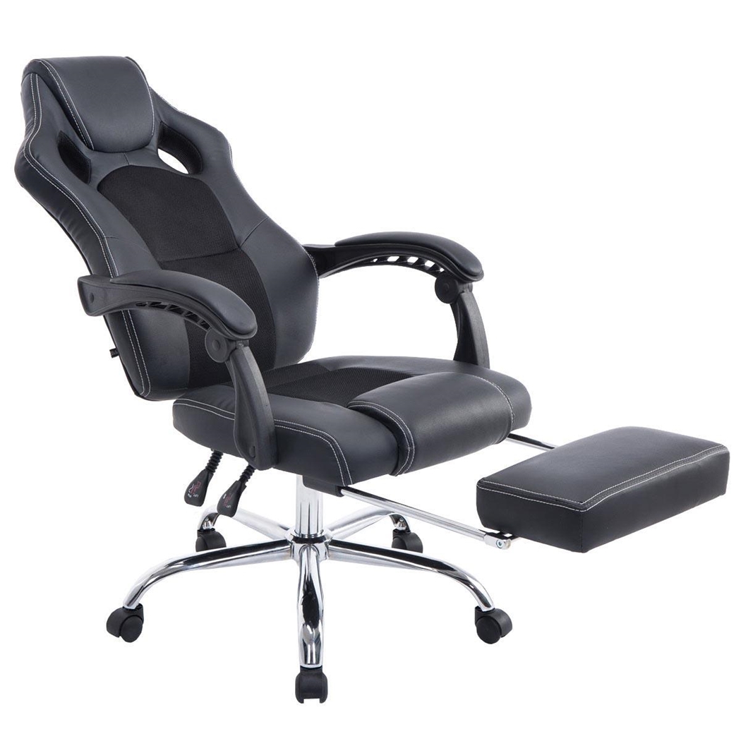 Silla Gaming SPRINT, Reposapiés Extensible, en Piel Negra y Malla Transpirable color Negro