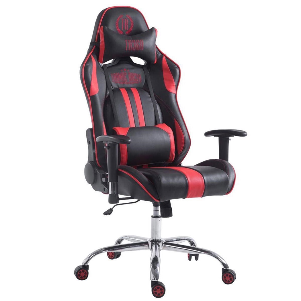 Silla Gaming LOGAN, Respaldo Reclinable, Cojines Incluidos, Base de Metal, En Negro/Rojo