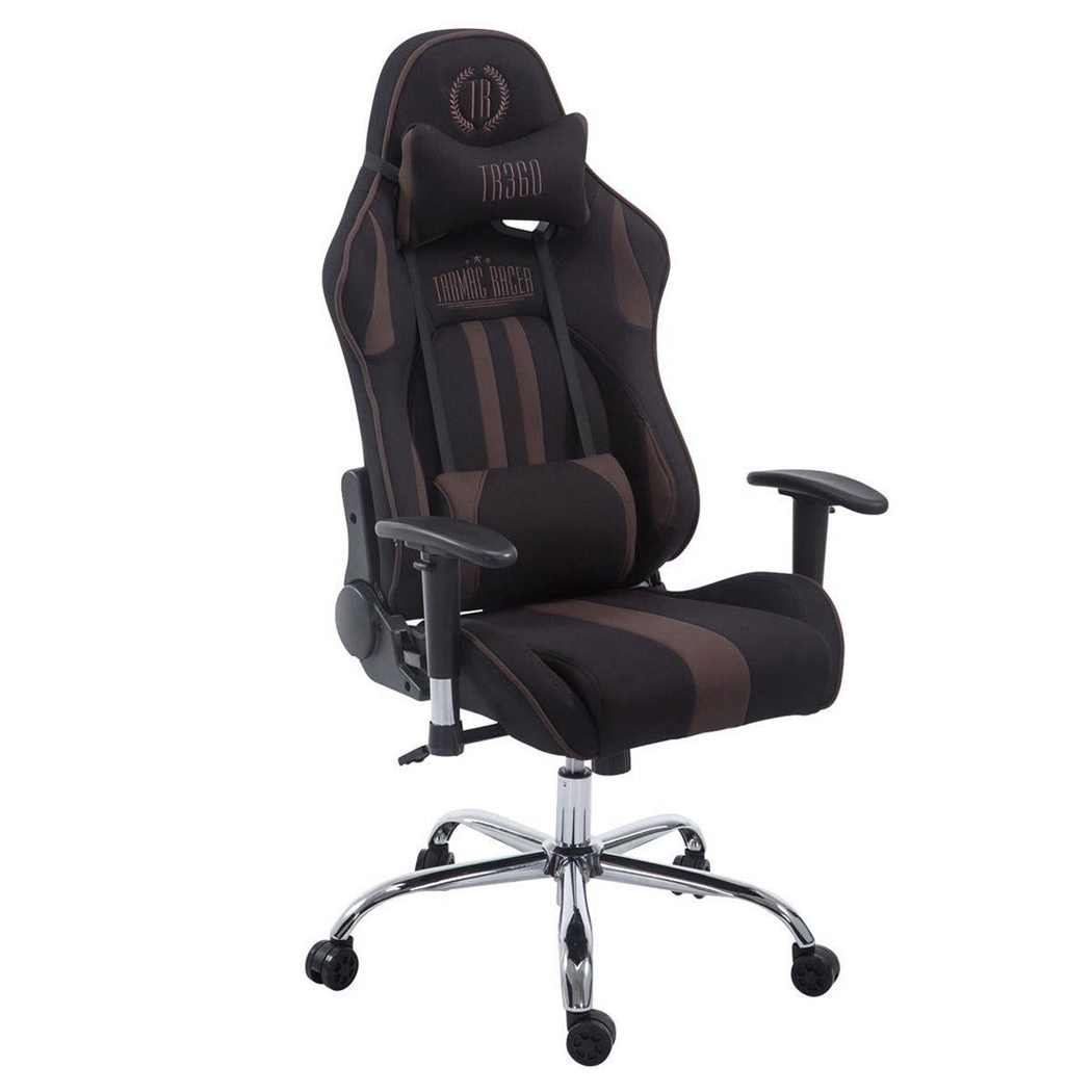 Silla Gaming LOGAN TELA, Respaldo Reclinable, Cojines Incluidos, Base de Metal, En Negro/Marrón