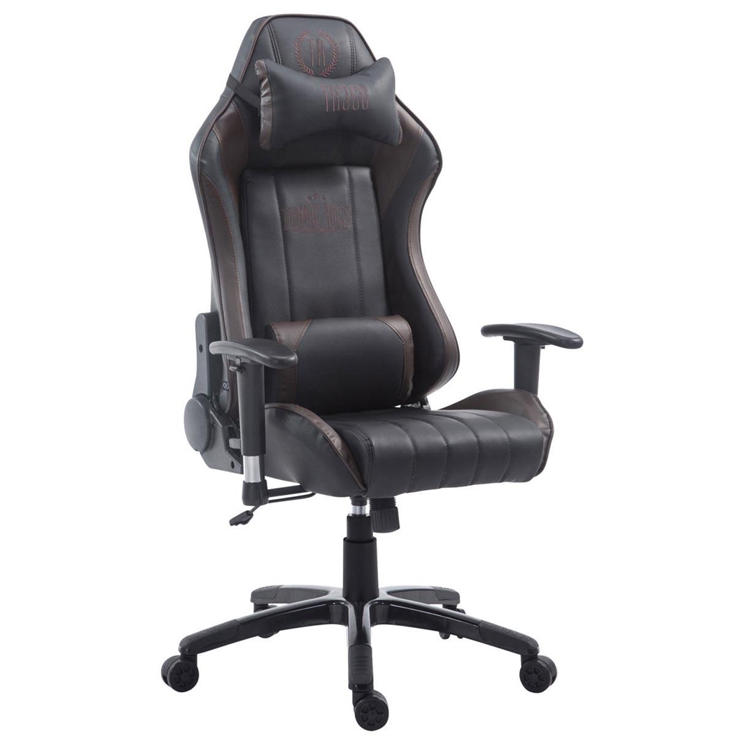 Silla Gaming TURBO, Respaldo Reclinable, Cojines Lumbar y Cervical, En Piel Negro/Marrón