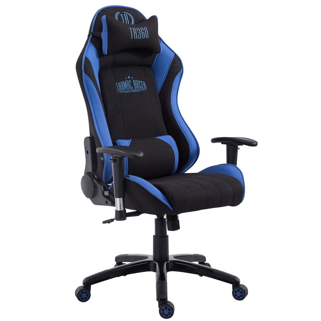 Silla Gaming TURBO TELA, Respaldo Reclinable, Cojines Lumbar y Cervical, En Negro/Azul