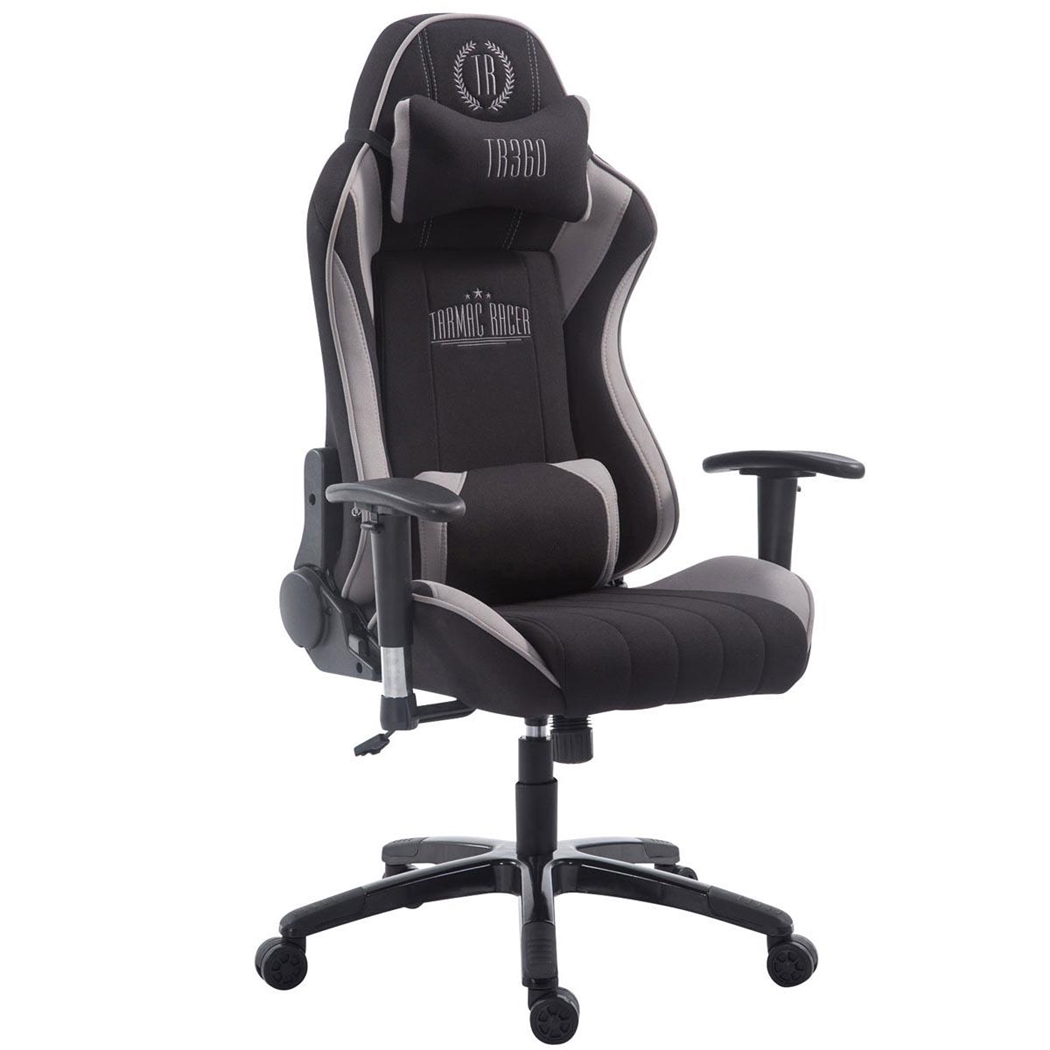 Silla Gaming TURBO TELA, Respaldo Reclinable, Cojines Lumbar y Cervical, En Negro/Gris