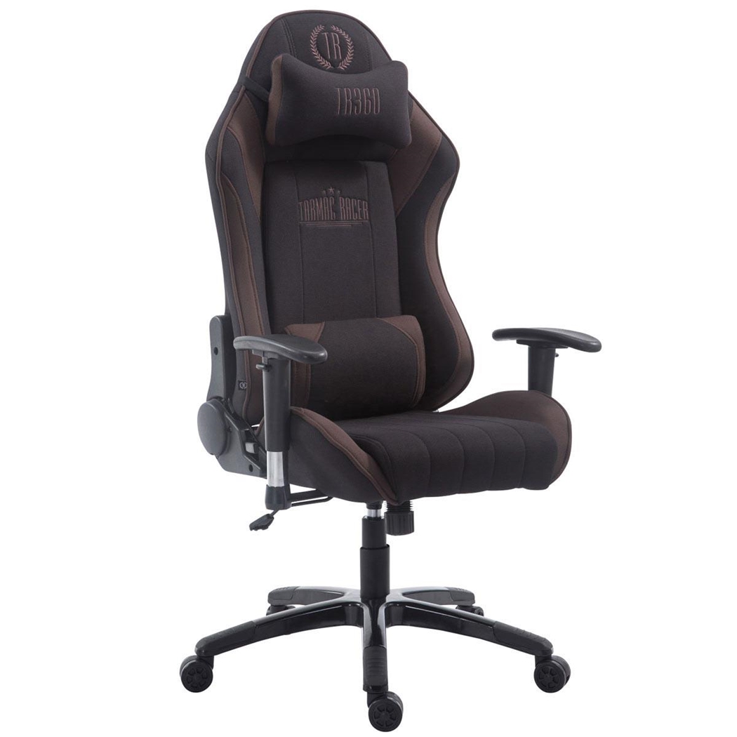 Silla Gaming TURBO TELA, Respaldo Reclinable, Cojines Lumbar y Cervical, En Negro/Marrón