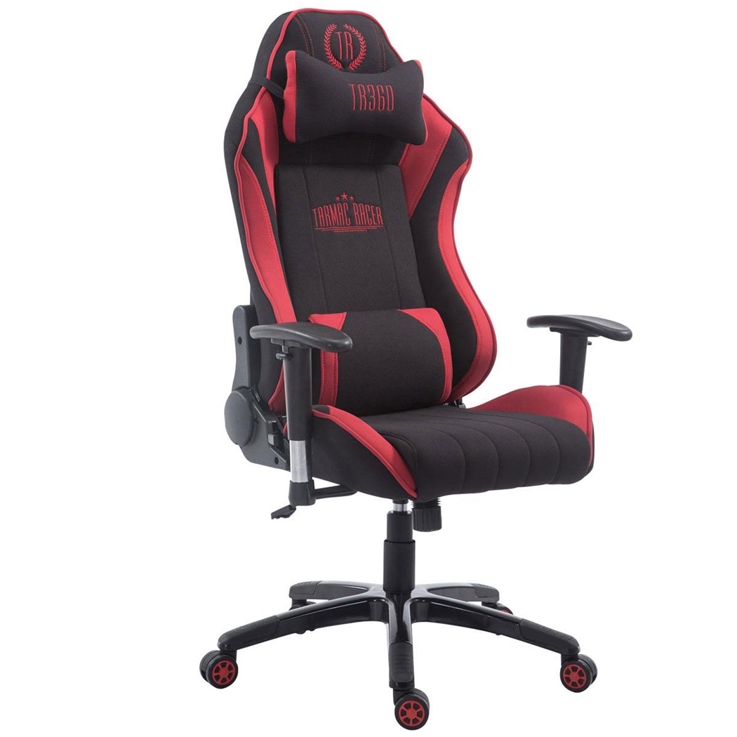 Silla Gaming TURBO TELA, Respaldo Reclinable, Cojines Lumbar y Cervical, En Negro/Rojo