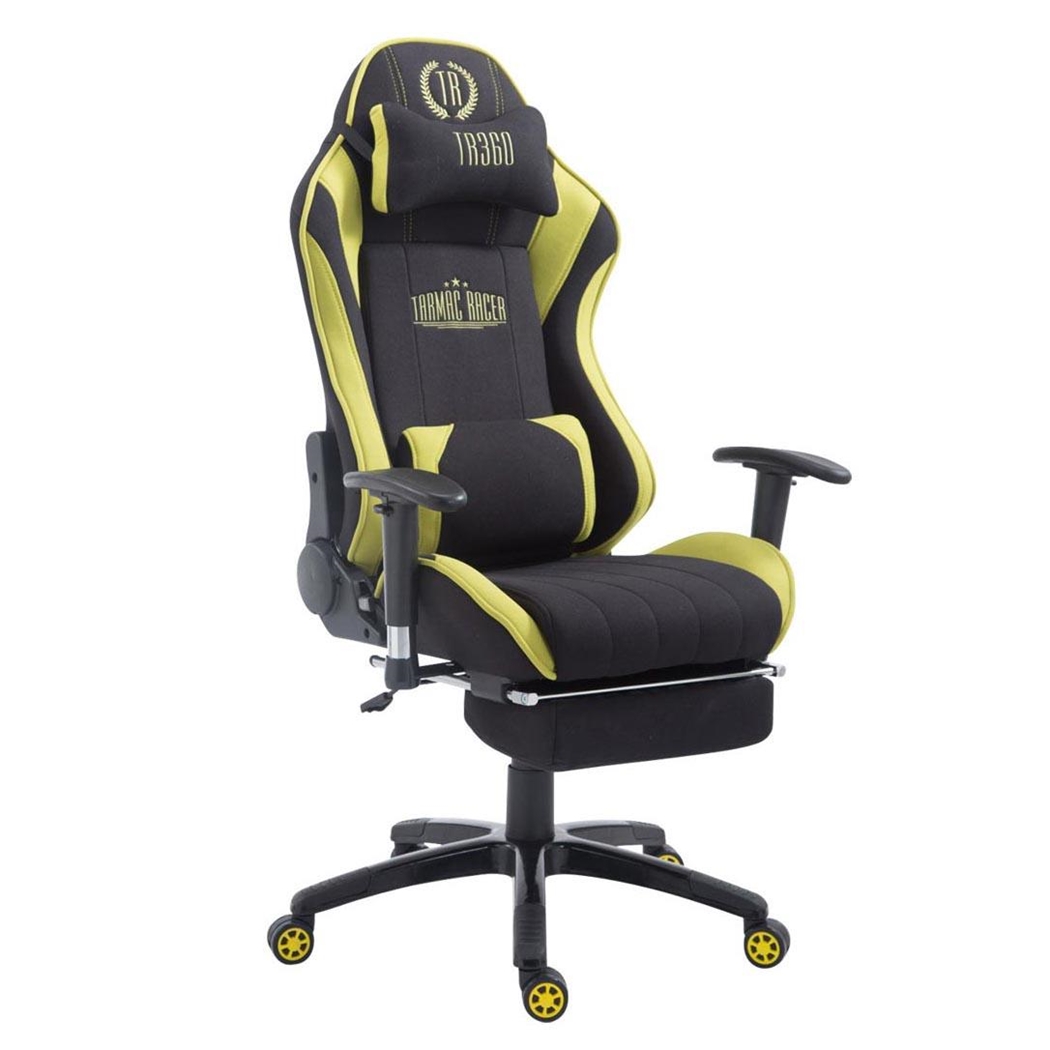 Silla Gaming TURBO TELA con Reposapiés, Respaldo Reclinable, Cojines Lumbar y Cervical, En Negro/Verde