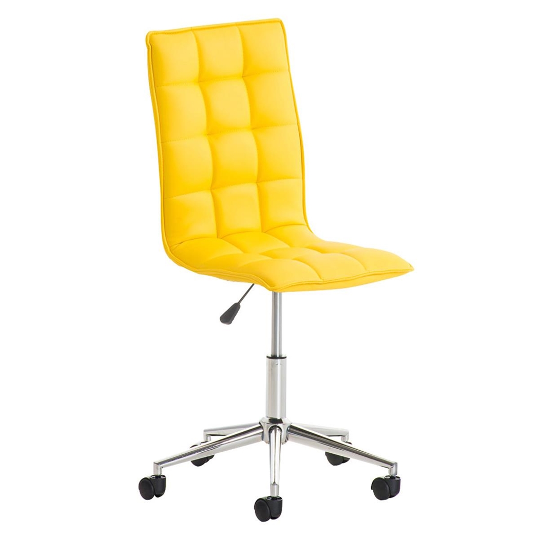 Silla de Oficina BULGARI, Precioso Diseño, Base Metálica, tapizada en Piel color Amarillo