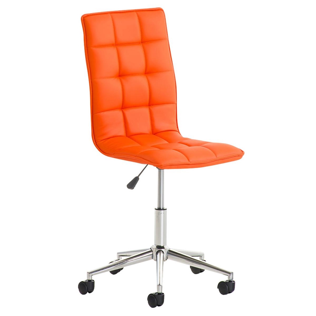 Silla de Oficina BULGARI, Precioso Diseño, Base Metálica, tapizada en Piel color Naranja