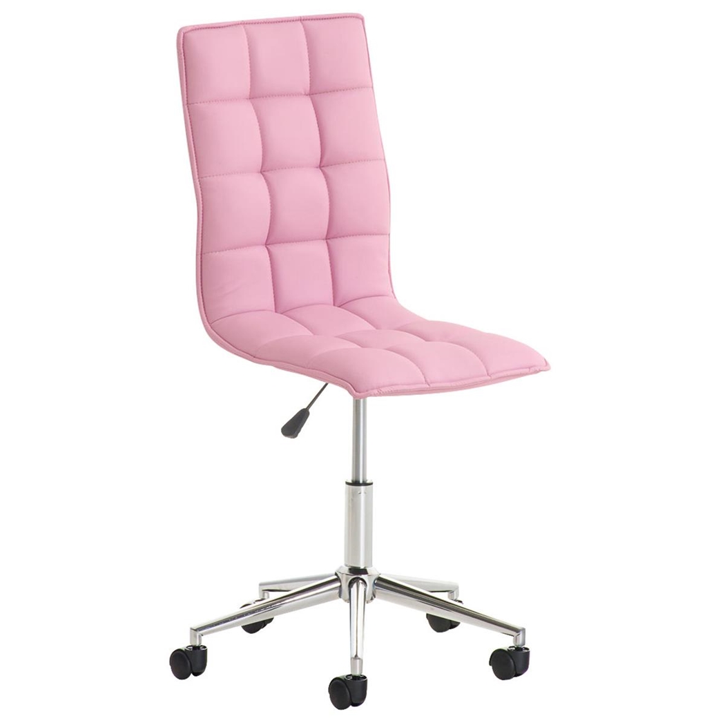 Silla de Oficina BULGARI, Precioso Diseño, Base Metálica, tapizada en Piel color Rosa