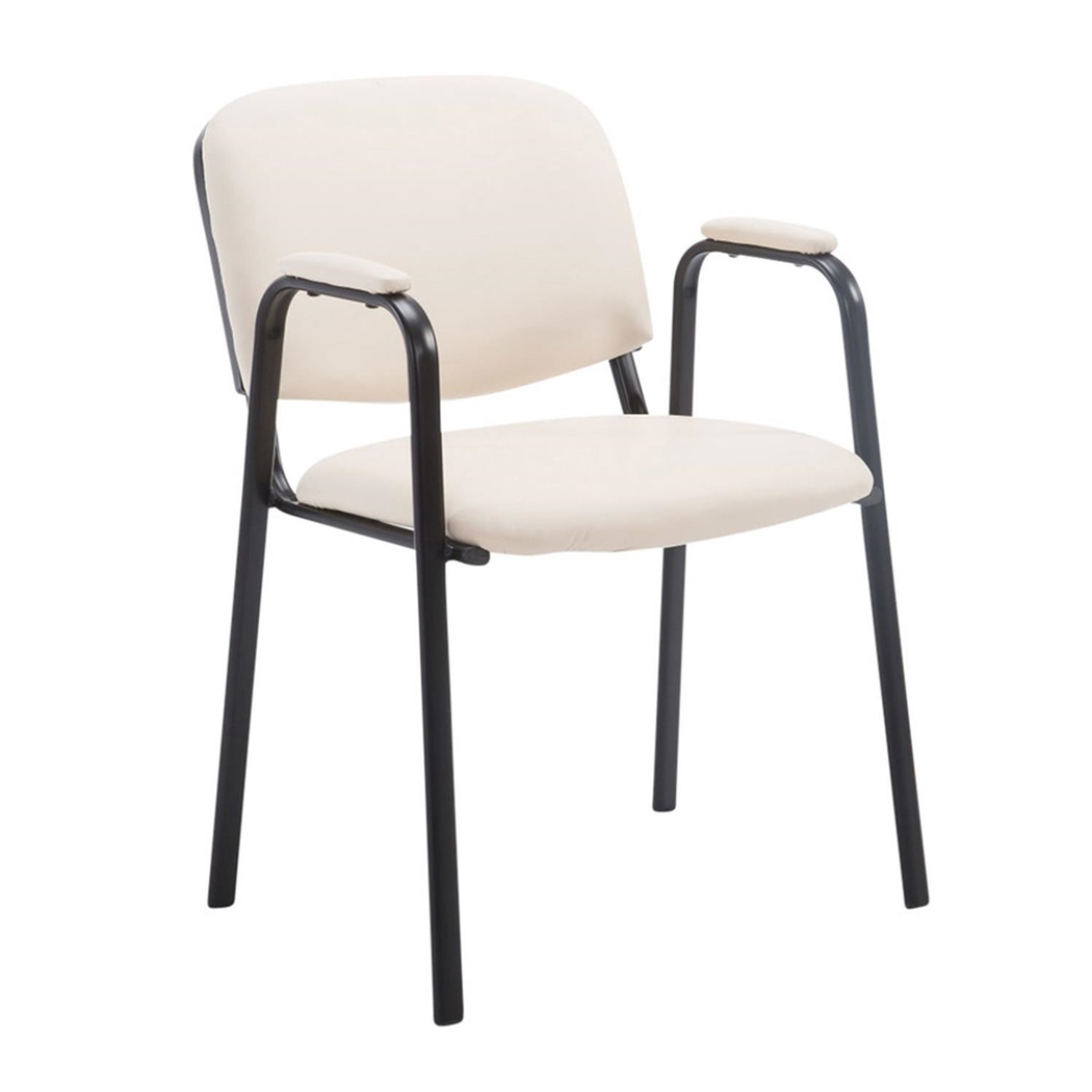 Silla de Confidente MOBY PIEL CON BRAZOS, Cómoda y Práctica, Patas Negras, Color Blanco