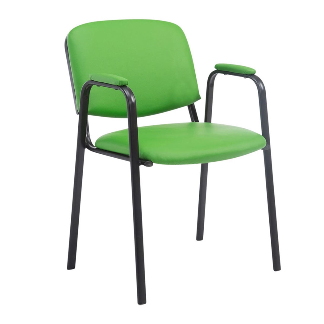 Silla de Confidente MOBY PIEL CON BRAZOS, Cómoda y Práctica, Patas Negras, Color Verde