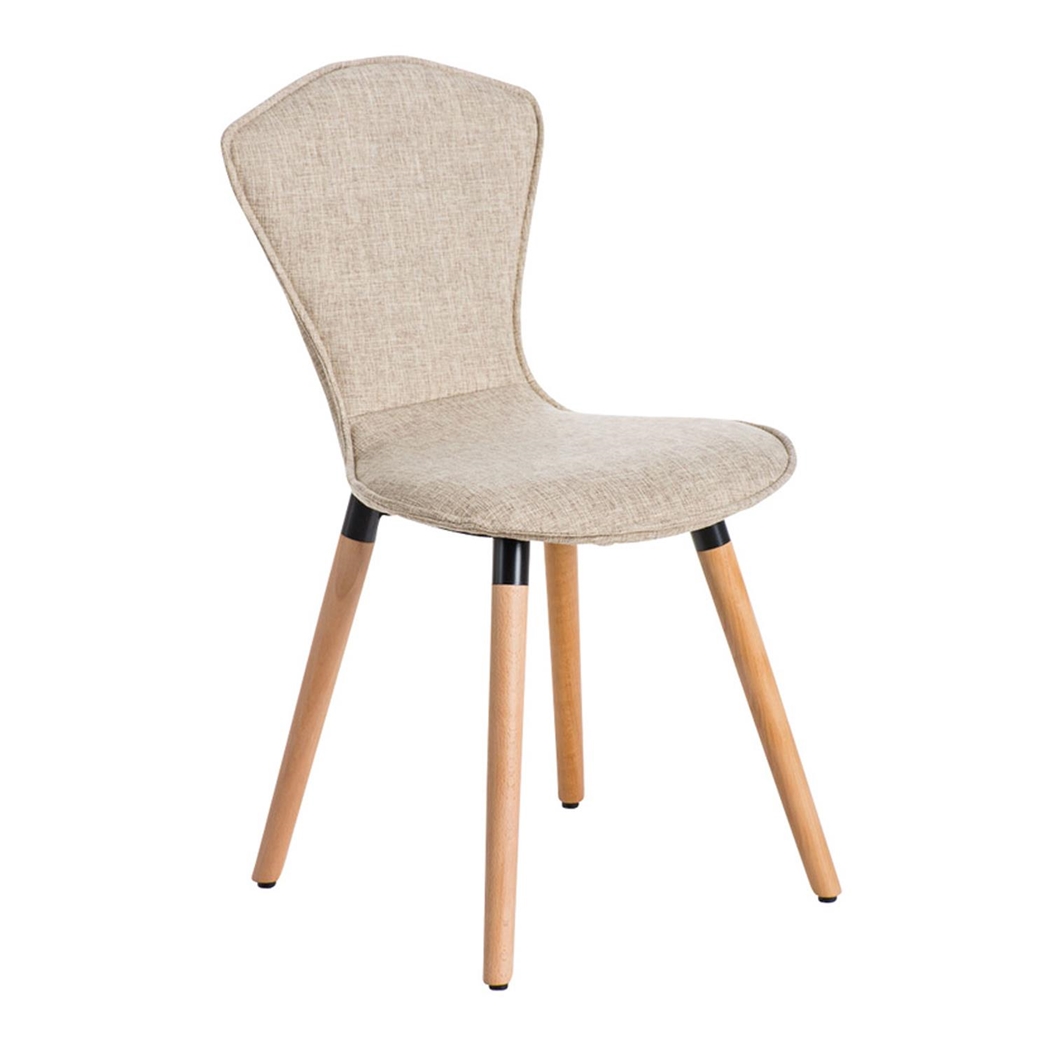 Silla de Confidente FELIKA, Patas de Madera, Gran Acolchado en Tela color Crema