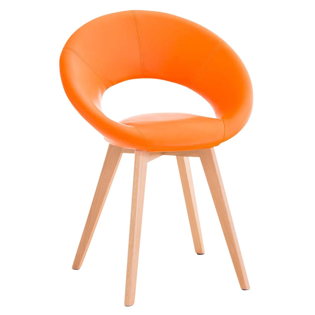 Silla de Confidente TIMY, Diseño Exclusivo, Patas de Madera, Gran Acolchado en Piel color Naranja