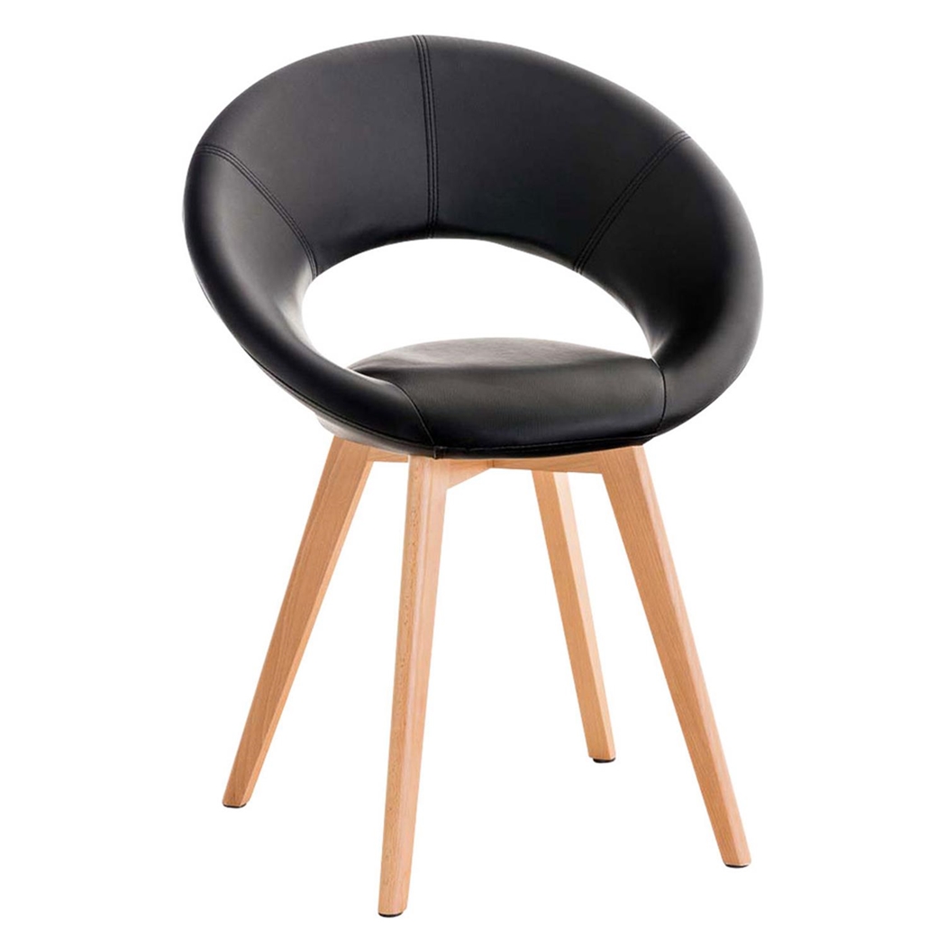 Silla de Confidente TIMY, Diseño Exclusivo, Patas de Madera, Gran Acolchado en Piel color Negro