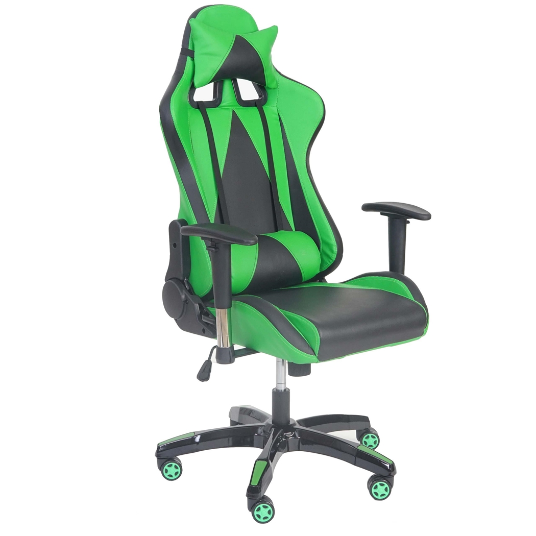 Silla Gaming RACING LUCA, Respaldo Reclinable, Cojines Lumbar y Cervical, En Piel Negro/Verde