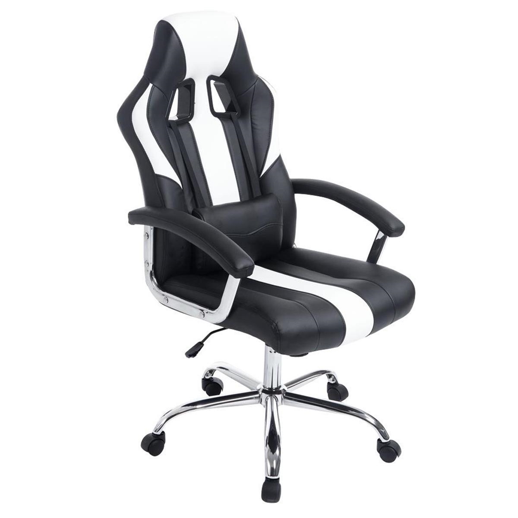 DEMO# Sillón Gaming INDOS, Diseño Deportivo, Gran Confort, Base Metálica, En Piel Negro y Blanco